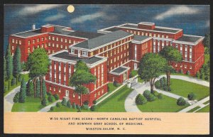 Baptist Hospital Bowman Gray Med School At Nite Winston Salem NC Unused c1930s