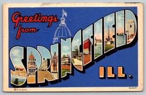 Large Letter Greetings From  Springfield  Illinois  1940  Postcard