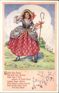 A/S MS Little Bo Peep Illustrated Nursery Rhyme Salmon No. 5314 Vintage Postcard