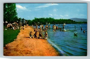Saranac Lake NY-New York, Saranac Municipal Bathing Beach, Chrome Postcard 