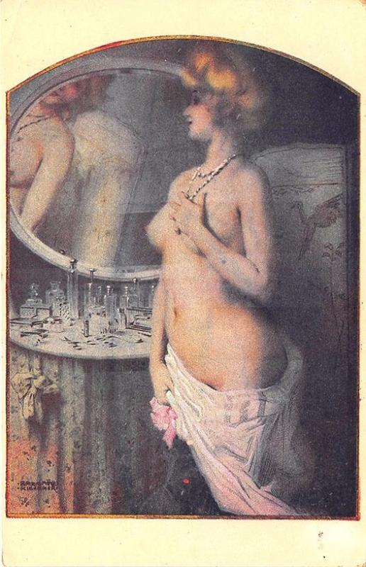 Raphael Kirchner Signed La Jolie Maud Semi-Nude Woman Postcard