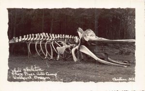 WALDPORT OREGON~WHALE SKELETON-SHORE PINES AUTO CAMP~1940s REAL PHOTO POSTCARD 