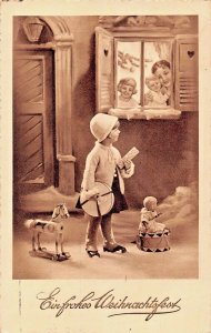 EIN FROHES WEIHNACHTSFEST-YOUNG GIRL-TOYS-PARENTS~1936 GERMAN CHRISTMAS POSTCARD