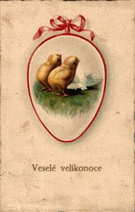 Happy Easter vintage postcard Baby Chicks Czech republic 02.22