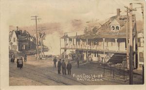 Baltic CT Fire Ruins on 12-14-1908 Trolley Tracks Real Photo Postcard