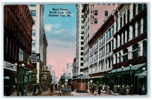 Kansas City Missouri MO Postcard Main Street North 12th Streetcars c1910 Vintage