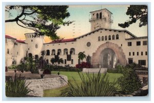 c1940's Court House Building Santa Barbara California CA Handcolored Postcard