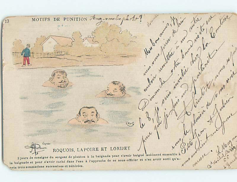 Pre-1907 foreign signed FRENCH MEN SWIMMING IN THE WATER HL8107