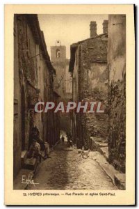 Old Postcard Hyeres Picturesque Paradise Street and Church