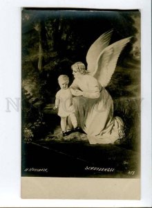 257181 GUARDIAN ANGEL & Girl on Bridge by KAULBACH Vintage PC 