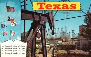 Vintage Postcard Six Flags Famous Oil Wells Factory Field Texas TX Strykers Pub.