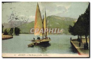 Postcard Old fishing boat Annecy A boat has sails