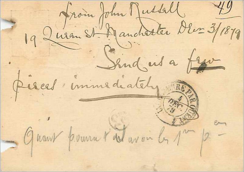 Entier Postal Stationery Postal Great Britain Great Britain 1879 Manchester t...