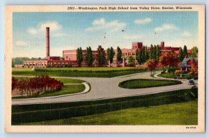 Racine Wisconsin Postcard Washington Park High School Valley Drive c1943 Vintage