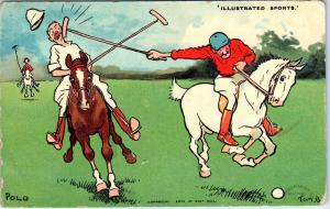 ILLUSTRATED SPORTS Series   POLO Man Gets WACKED on HEAD  1913 TOM B Postcard