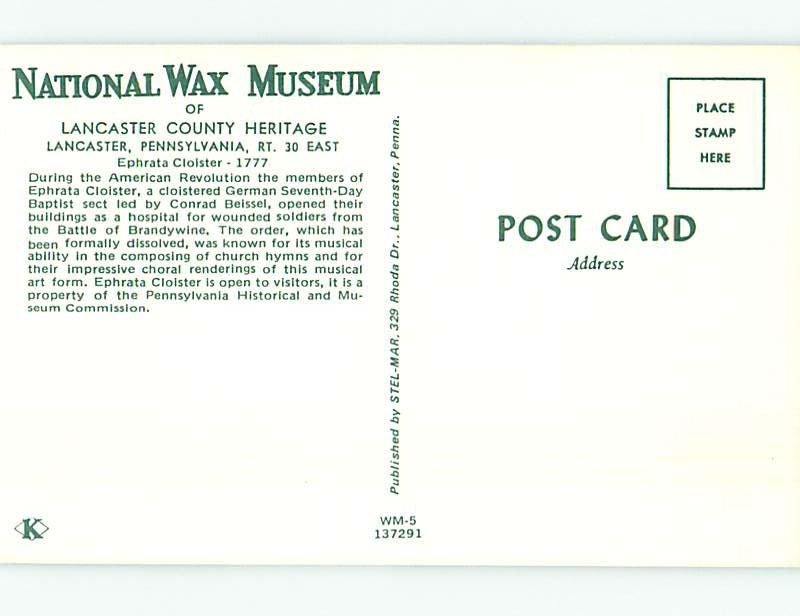 Unused Pre-1980 NATIONAL WAX MUSEUM Lancaster Pennsylvania PA ho9364