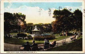 USA View In City Park Saratoga Springs New York Vintage Postcard C042