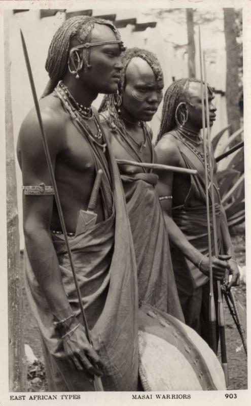 Masai Warriors Kenya Uganda Congo Real Photo Old Postcard