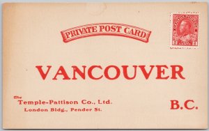 Temple-Pattison Co Advertising Vancouver British Columbia Shipping Postcard H74