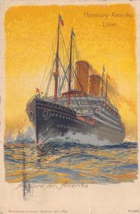 HAMBURG AMERIKA LINIE~AN BORD AMERIKA STEAMER SHIP~1908 MUHLMEISTER POSTCARD