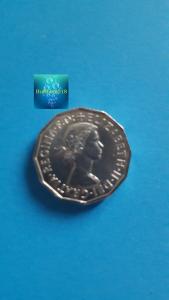 UK 1955 3 Pence - Elizabeth II 1st portrait; without 'BRITT:OMN' (Grade VF)