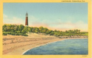 Lighthouse Pensacola Florida Linen Postcard Unused