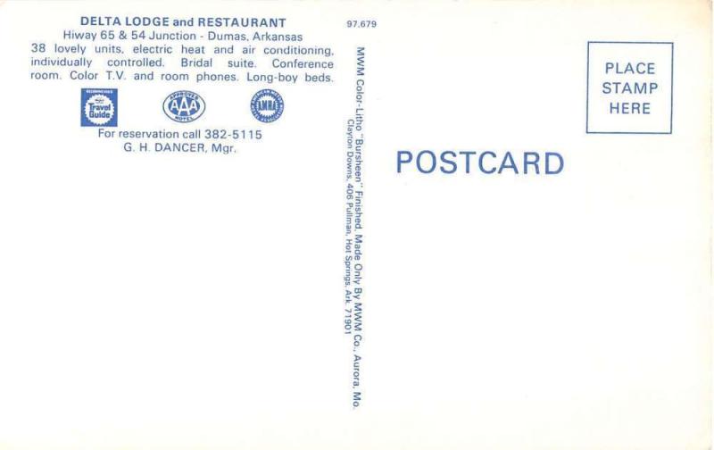 Dumas Arkansas Delta Lodge Restaurant Multiview Vintage Postcard K35442