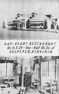 Culpeper Virginia  roadside Gay-Heart Restaurant Postcard Ruth 20-10118