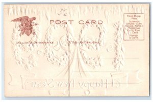 1909 Happy New Year Large Numbers Covered Holly Berries Embossed Postcard