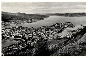 Aerial View Of Bergen Norway Black And White Postcard