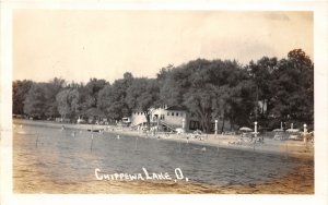 F51/ Chippewa Lake Medina Ohio RPPC Postcard c40s Boat House Shore 1