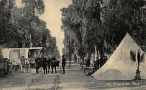 ONTARIO CALIFORNIA~CAMP ON THE EUCLID AVE PARK-1910~OREGON TRAIL POSTCARD