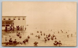 RPPC Martha's Vineyard Oak Bluffs Bathing Beach Swimmers Massachusetts  Postcard