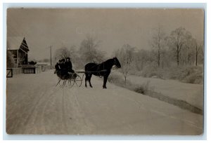 c1910 Sleigh Wagon Horse Mount Blanchard Ohio OH RPPC Photo Postcard 