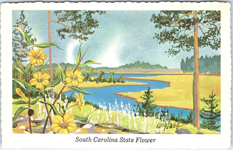 1968 SC South Carolina State Flower Yellow Jessamine Ken Haag Painting Art A334