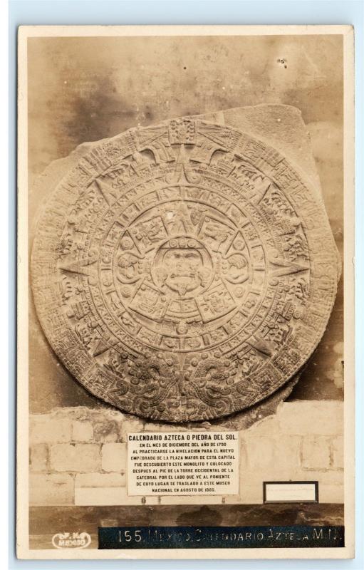 *Calendario Azteca O Piedra Del Sol Mexico Vintage Aztec Calendar Postcard C81