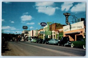 Flagstaff Arizona AZ Postcard Main Street Grand Canyon Cafe Ford Exterior c1960
