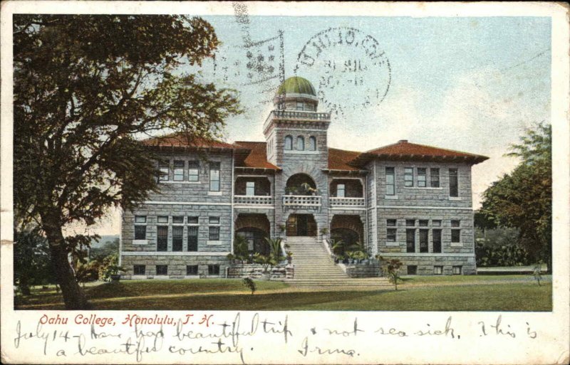 Honolulu Hawaii HI Oahu College c1910 Vintage Postcard