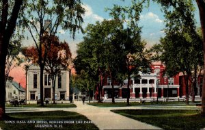 New Hampshire Lebanon Town Hall and Hotel Rogers From The Park 1918 Curteich