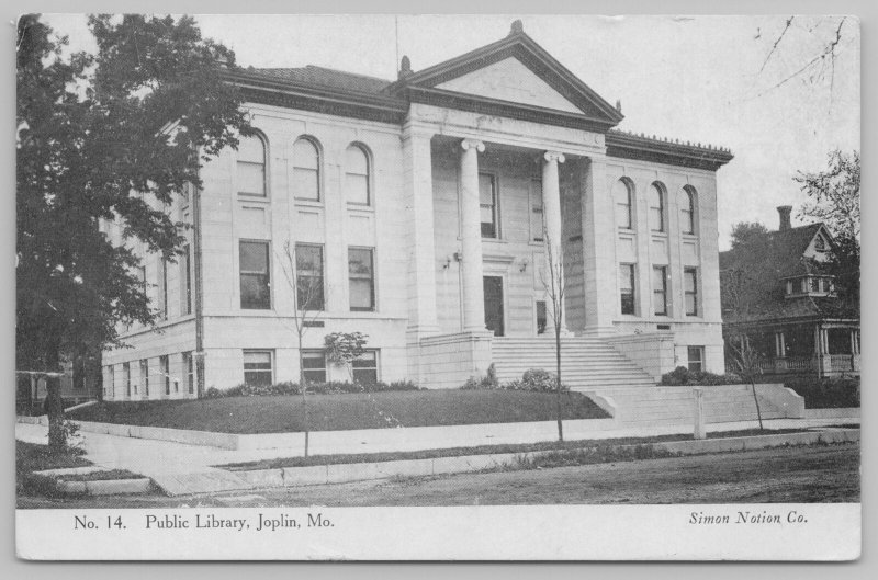 Joplin Missouri~Public Library~c1910 Postcard