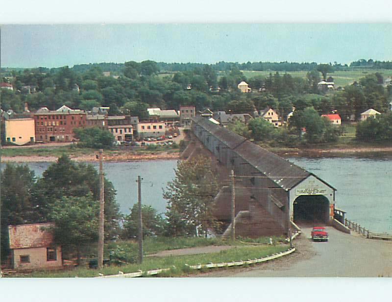 Unused Pre-1980 TOWN VIEW BEHING COVERED BRIDGE IN HARTLAND CANADA t7725