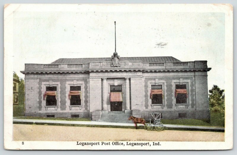 Logansport Indiana~Covered Horse Buggy at US Post Office~1909 Postcard 