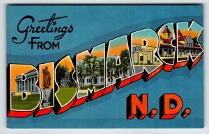 Greetings From Bismarck North Dakota Large Big Letter Chrome Postcard Tichnor