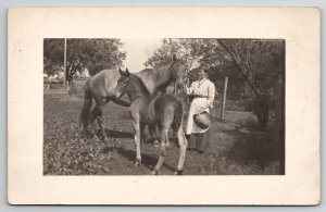 RPPC Edwardian Woman Essie With Her Beautiful Horse And Pony Photo Postcard I34