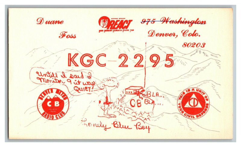 Postcard QSL Radio Card From Denver Colo. Colorado KGC-2295 