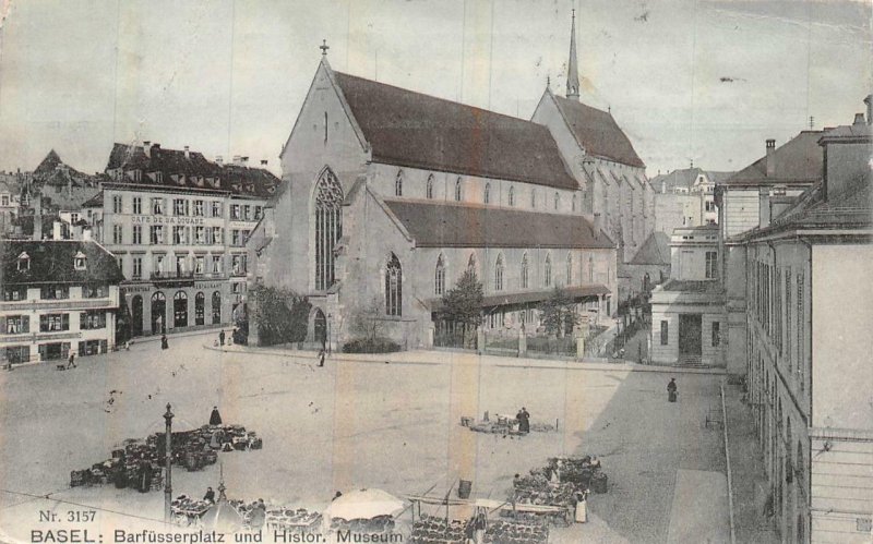 BARFUSSERPLATZ HISTORY MUSEUM BASEL SWITZERLAND TO INDIANA USA POSTCARD 1908