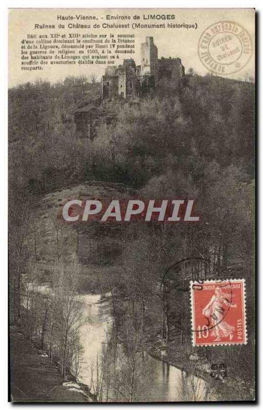 Old Postcard From Around Limoges Ruins Du Chateau De Chalusset