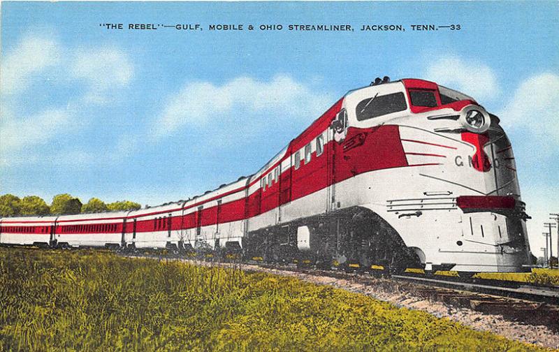 Jackson TN The Rebel Mobile & Ohio Streamliner Linen Postcard