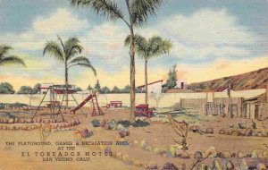 Playground Games Area El Toreador Motel San Ysidro California linen postcard