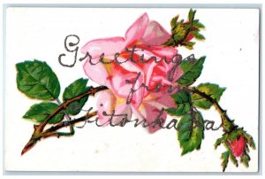 c1920 Greetings From Titonka Red Rose Thorn Glitter Iowa Correspondence Postcard